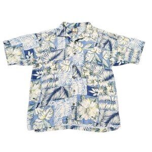 Tommy Bahama Shirt Large Floral Hibiscus Button Up Silk Hawaiian Loop Collar